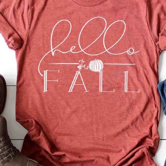 Heather Clay Hello Fall Graphic Tee T-Shirt - Picture 2 of 2